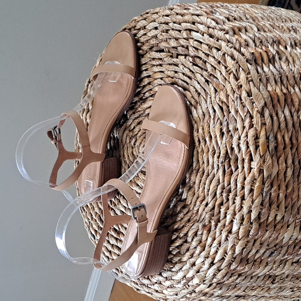 Madewell Womens The Louise Nude/Tan Leather Strap Sandals Buckle/1.5" Heels S-8